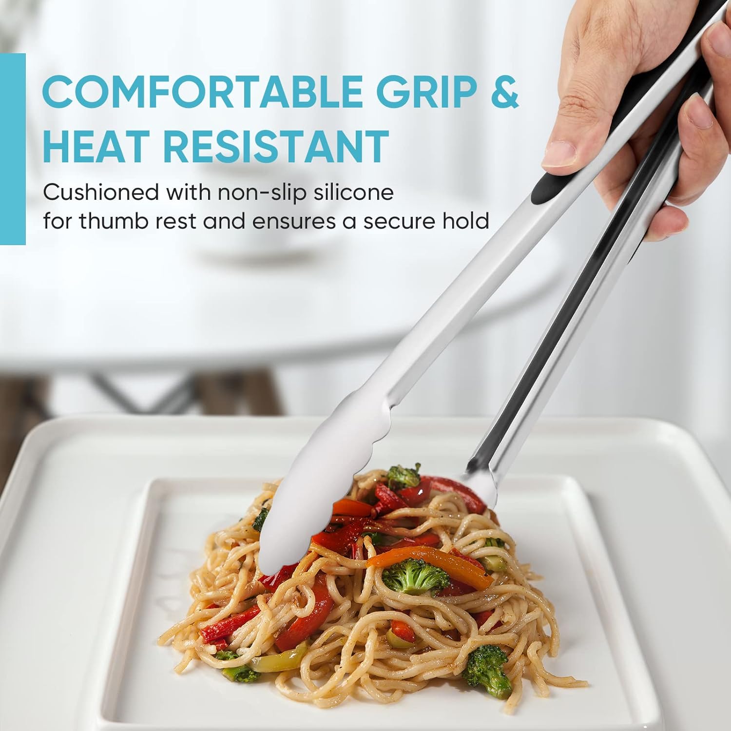 12-Inch Kitchen Tongs for Cooking with Silicone Tip,Black | 600℉ Heat-Resistant,Stainless Steel Locking Cooking Tongs Food Tongs for BBQ/Cooking/Salad/Serving Food,Heavy Duty,Non-Stick