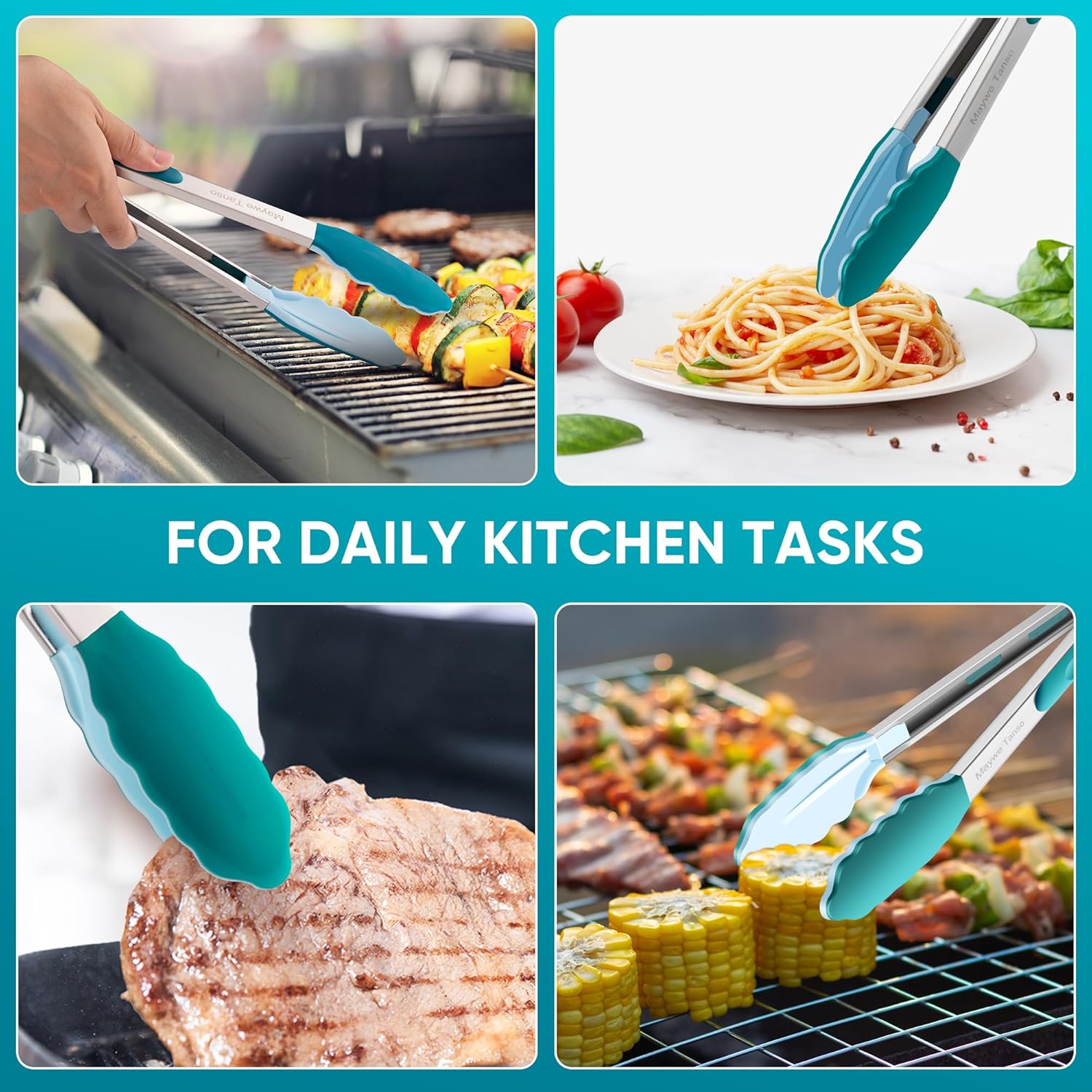 12-Inch Kitchen Tongs for Cooking with Silicone Tip,Black | 600℉ Heat-Resistant,Stainless Steel Locking Cooking Tongs Food Tongs for BBQ/Cooking/Salad/Serving Food,Heavy Duty,Non-Stick