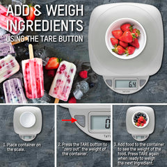 11LB Capacity Digital Glass Top Kitchen Scale with LCD Display, Weight in Grams and Ounces for Baking, Cooking, and Meal Prep, Silver