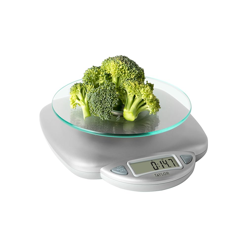 11LB Capacity Digital Glass Top Kitchen Scale with LCD Display, Weight in Grams and Ounces for Baking, Cooking, and Meal Prep, Silver