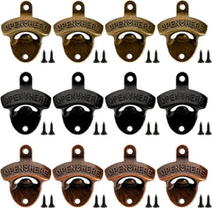 12-Piece Wall Mounted Vintage Metal Bottle Opener for Bar, KTV, Home and Outdoor