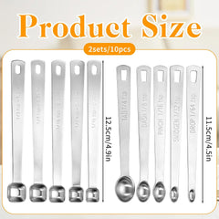 10 PCS Stainless Steel Teaspoon, Mini Measuring Spoons Set, for Small Dry & Liquid Ingredients, 1/3, 1/4, 1/8, 1/16, 3/16 tsp with Keyring for Cooking and Baking (Square, Round)