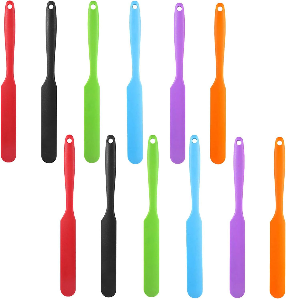 12PCS Silicone Jar Spatulas, Sourdough Stirring Scraper with Long Handle | Thin Jar Scraper for Kitchen, Cake, Cream, Butter, Jam
