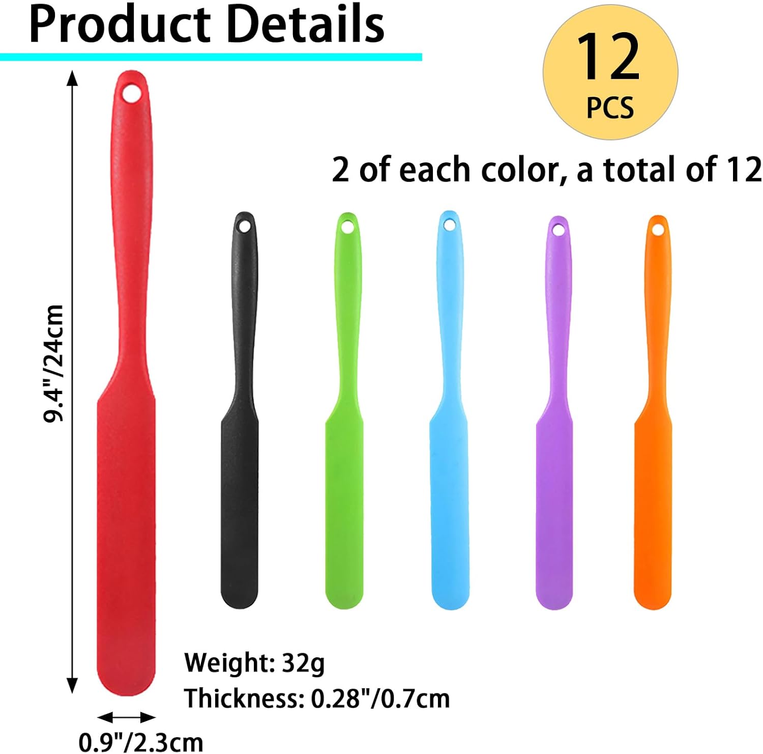 12PCS Silicone Jar Spatulas, Sourdough Stirring Scraper with Long Handle | Thin Jar Scraper for Kitchen, Cake, Cream, Butter, Jam