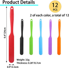12PCS Silicone Jar Spatulas, Sourdough Stirring Scraper with Long Handle | Thin Jar Scraper for Kitchen, Cake, Cream, Butter, Jam