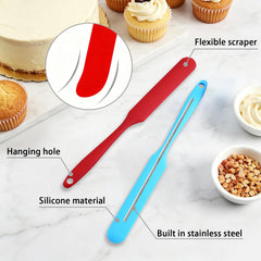 12PCS Silicone Jar Spatulas, Sourdough Stirring Scraper with Long Handle | Thin Jar Scraper for Kitchen, Cake, Cream, Butter, Jam