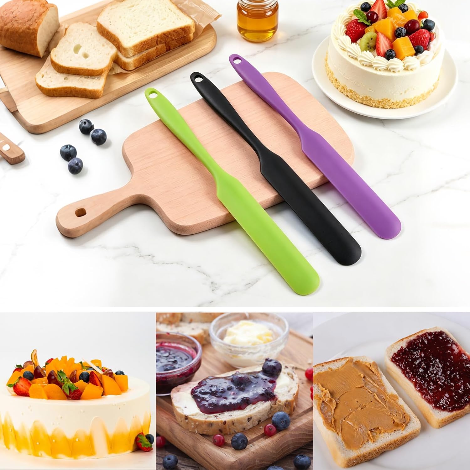 12PCS Silicone Jar Spatulas, Sourdough Stirring Scraper with Long Handle | Thin Jar Scraper for Kitchen, Cake, Cream, Butter, Jam