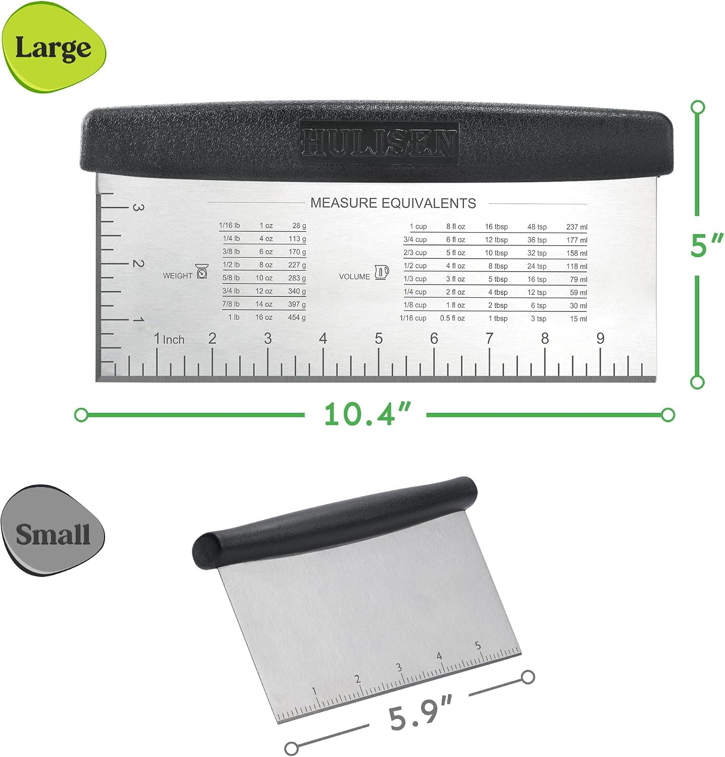 10-Inch Bench Scraper, Stainless Steel Dough Cutter with Scale | Dishwasher Safe, Comfort Grip Handle, Beveled Edge, Conversion Chart, Cake Frosting, Bread Dividing, Pizza Cutting