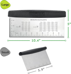10-Inch Bench Scraper, Stainless Steel Dough Cutter with Scale | Dishwasher Safe, Comfort Grip Handle, Beveled Edge, Conversion Chart, Cake Frosting, Bread Dividing, Pizza Cutting