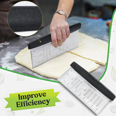 10-Inch Bench Scraper, Stainless Steel Dough Cutter with Scale | Dishwasher Safe, Comfort Grip Handle, Beveled Edge, Conversion Chart, Cake Frosting, Bread Dividing, Pizza Cutting