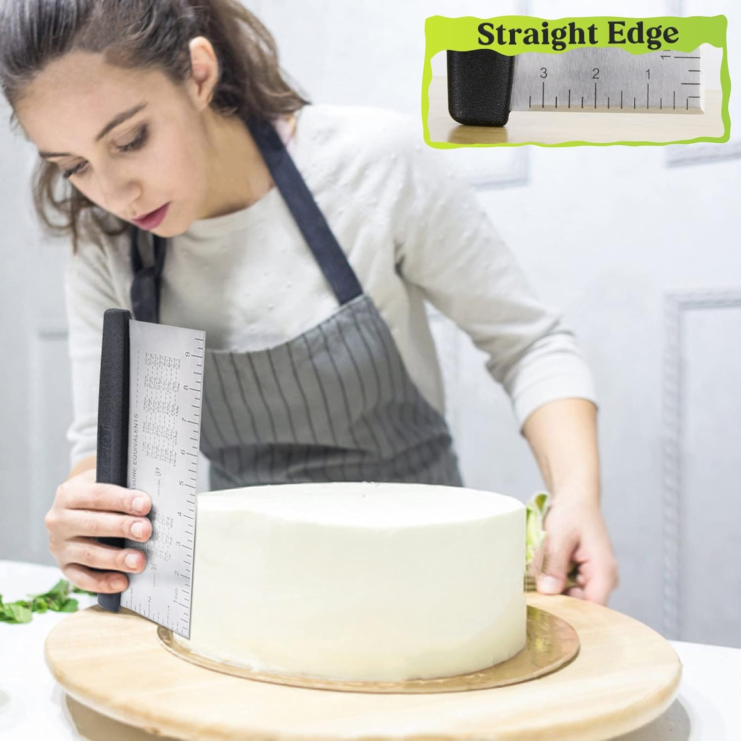 10-Inch Bench Scraper, Stainless Steel Dough Cutter with Scale | Dishwasher Safe, Comfort Grip Handle, Beveled Edge, Conversion Chart, Cake Frosting, Bread Dividing, Pizza Cutting