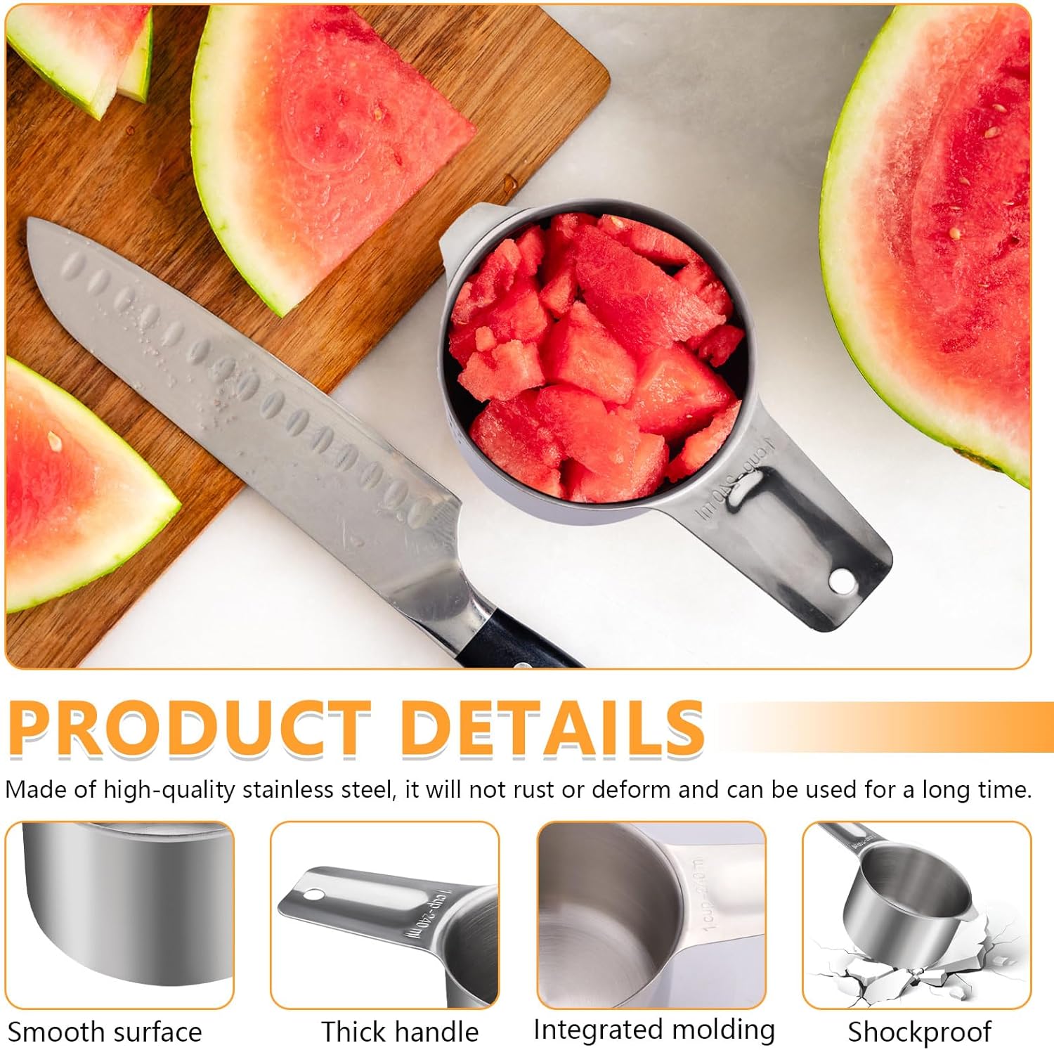 1 Cup 240 ML 8 OZ Stainless Steel Measuring Cups Set, Wet Dry Food Measuring Cups Portion Control, Metal Dog Food Scoop for Cooking Utensils Kitchen Home Baking Essentials (1Pcs)