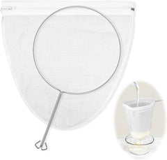 1 Pack Ultra Fine Mesh Strainer Bags, Reusable with Stainless Steel Handle, Filter for Nut Milk, Coffee, Juice, Cheese, Honey, and More (Large)