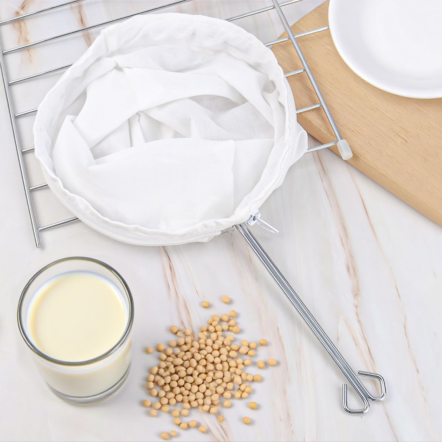 1 Pack Ultra Fine Mesh Strainer Bags, Reusable with Stainless Steel Handle, Filter for Nut Milk, Coffee, Juice, Cheese, Honey, and More (Large)