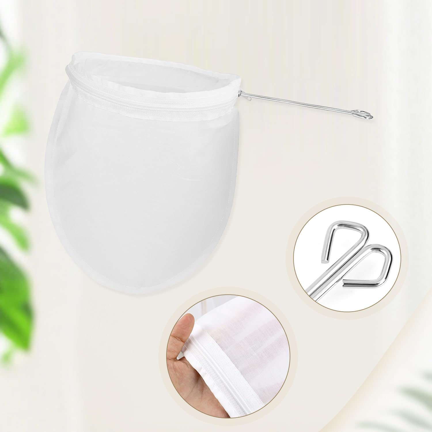 1 Pack Ultra Fine Mesh Strainer Bags, Reusable with Stainless Steel Handle, Filter for Nut Milk, Coffee, Juice, Cheese, Honey, and More (Large)