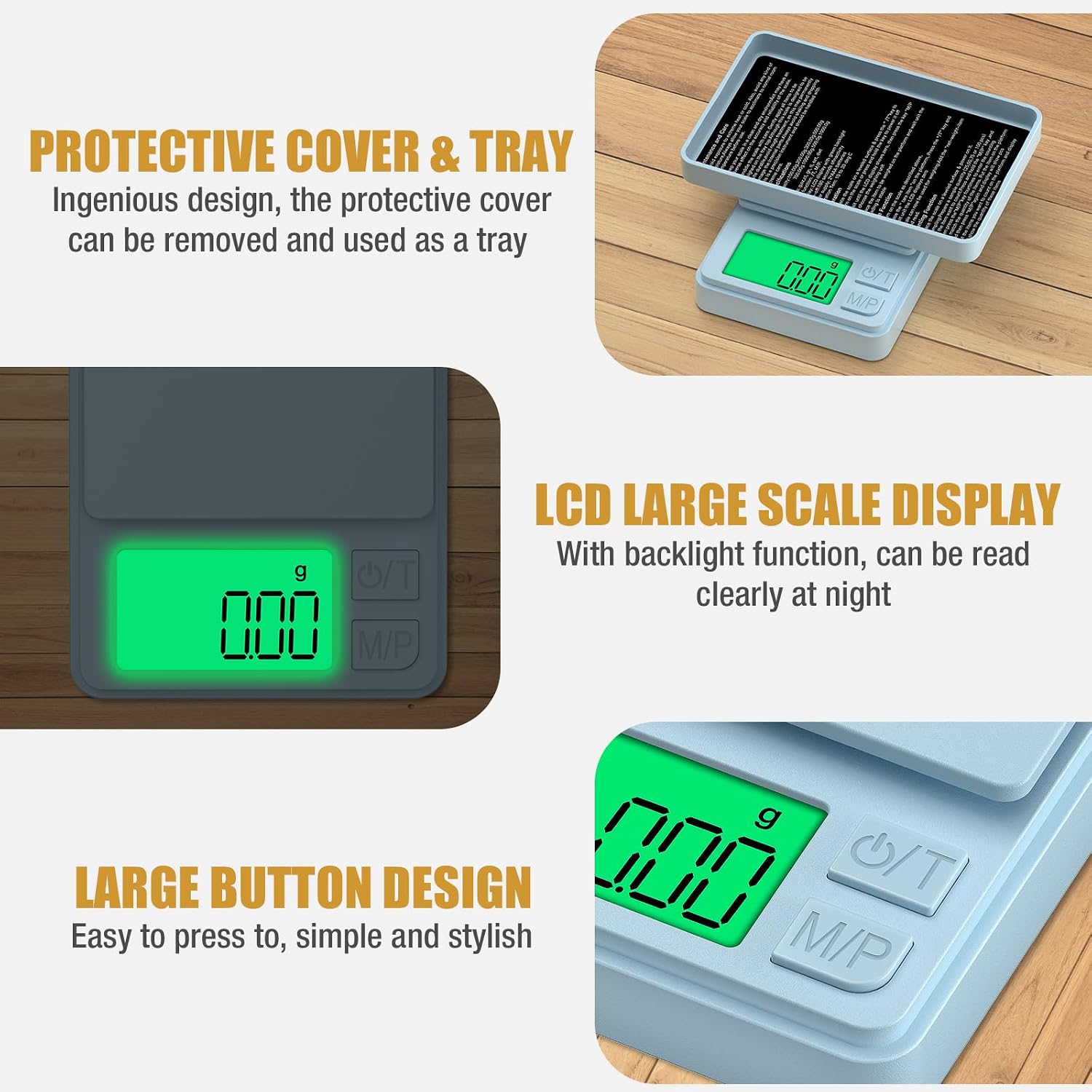 1000g/0.1g Pocket Gram Scale, High Precision Digital Kitchen Scale | LCD Display, 7 Units with Tare Function, Suit for Jewelry, Powder, Ounces, Blue