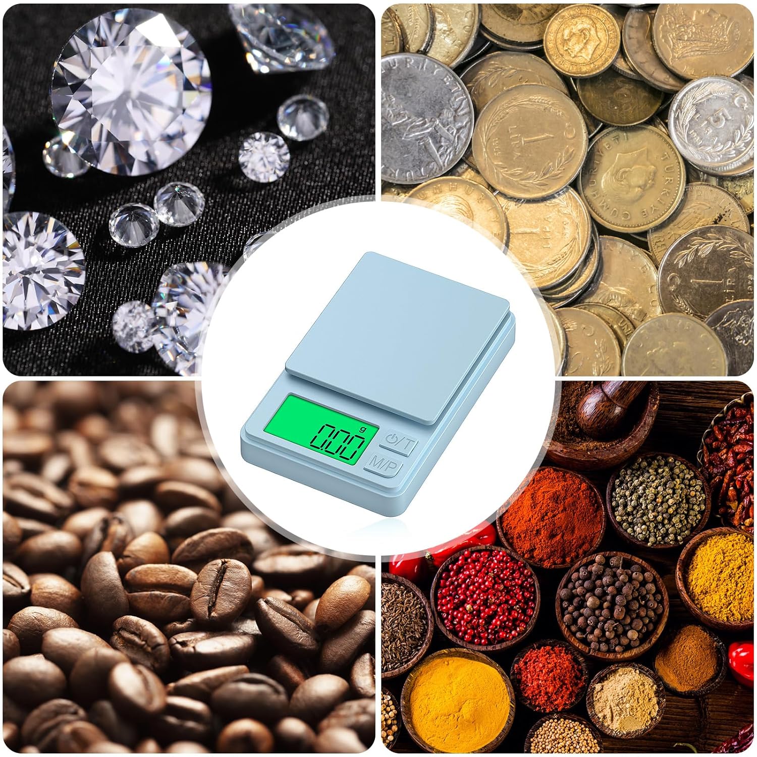 1000g/0.1g Pocket Gram Scale, High Precision Digital Kitchen Scale | LCD Display, 7 Units with Tare Function, Suit for Jewelry, Powder, Ounces, Blue