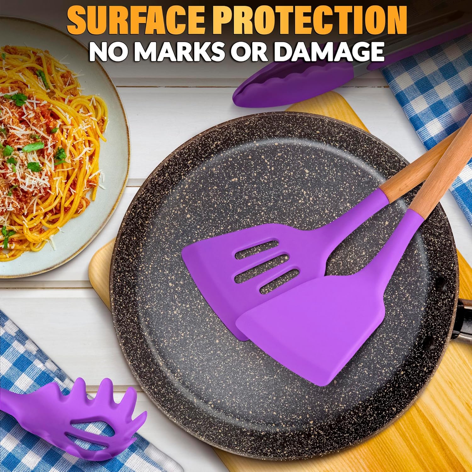 12 Pcs Purple Kitchen Accessories Set with Holder, Silicone Heads | Purple Kitchen Utensils Set for Cooking and Baking; Wooden Handles; Heat-Resistant up to 446°F; Non-Scratch for Nonstick Pans