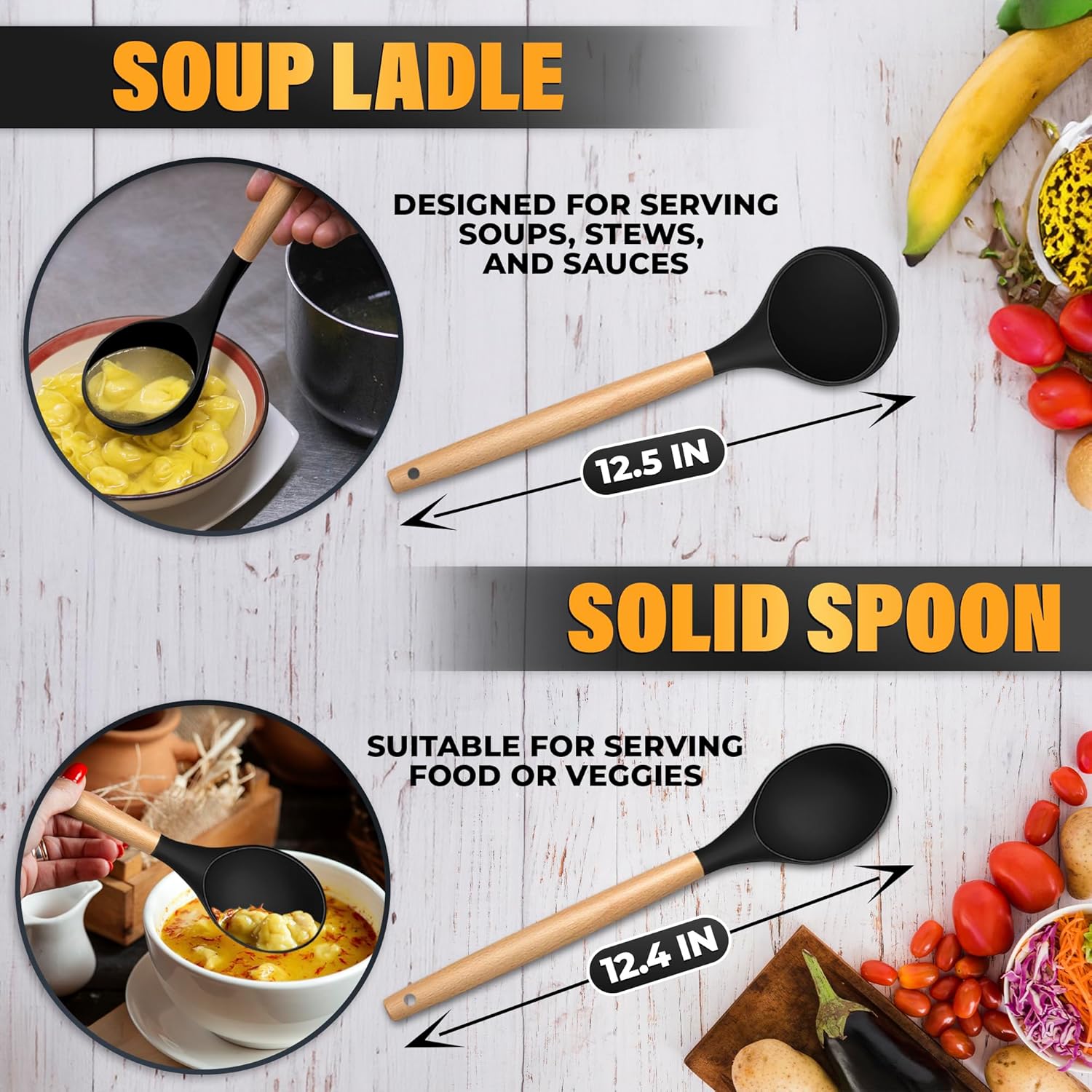 12 Pcs Purple Kitchen Accessories Set with Holder, Silicone Heads | Purple Kitchen Utensils Set for Cooking and Baking; Wooden Handles; Heat-Resistant up to 446°F; Non-Scratch for Nonstick Pans