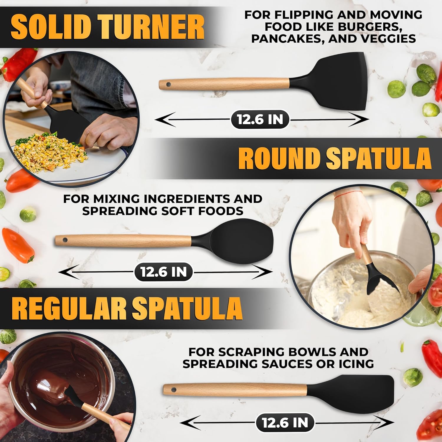 12 Pcs Purple Kitchen Accessories Set with Holder, Silicone Heads | Purple Kitchen Utensils Set for Cooking and Baking; Wooden Handles; Heat-Resistant up to 446°F; Non-Scratch for Nonstick Pans