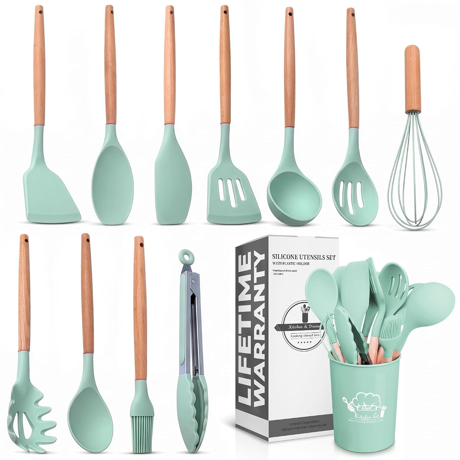12 Pcs Purple Kitchen Accessories Set with Holder, Silicone Heads | Purple Kitchen Utensils Set for Cooking and Baking; Wooden Handles; Heat-Resistant up to 446°F; Non-Scratch for Nonstick Pans