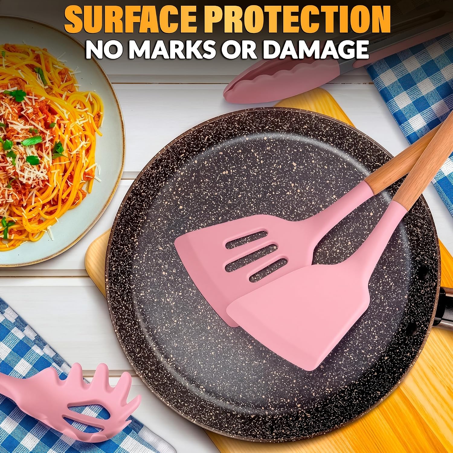 12 Pcs Purple Kitchen Accessories Set with Holder, Silicone Heads | Purple Kitchen Utensils Set for Cooking and Baking; Wooden Handles; Heat-Resistant up to 446°F; Non-Scratch for Nonstick Pans