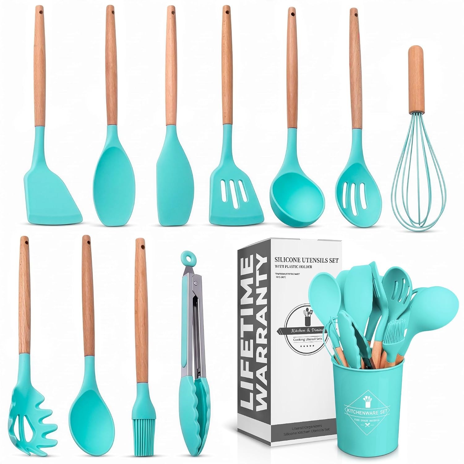 12 Pcs Purple Kitchen Accessories Set with Holder, Silicone Heads | Purple Kitchen Utensils Set for Cooking and Baking; Wooden Handles; Heat-Resistant up to 446°F; Non-Scratch for Nonstick Pans