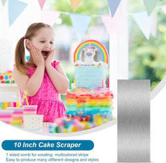 10 Inch Stainless Steel Metal Cake Scraper Large Double Sided Patterned Stripe Edge Smoother Scraper Cake Decorating Comb Pastry Cutter for Home Kitchen Mousse Butter Cream Decor(1 Piece)