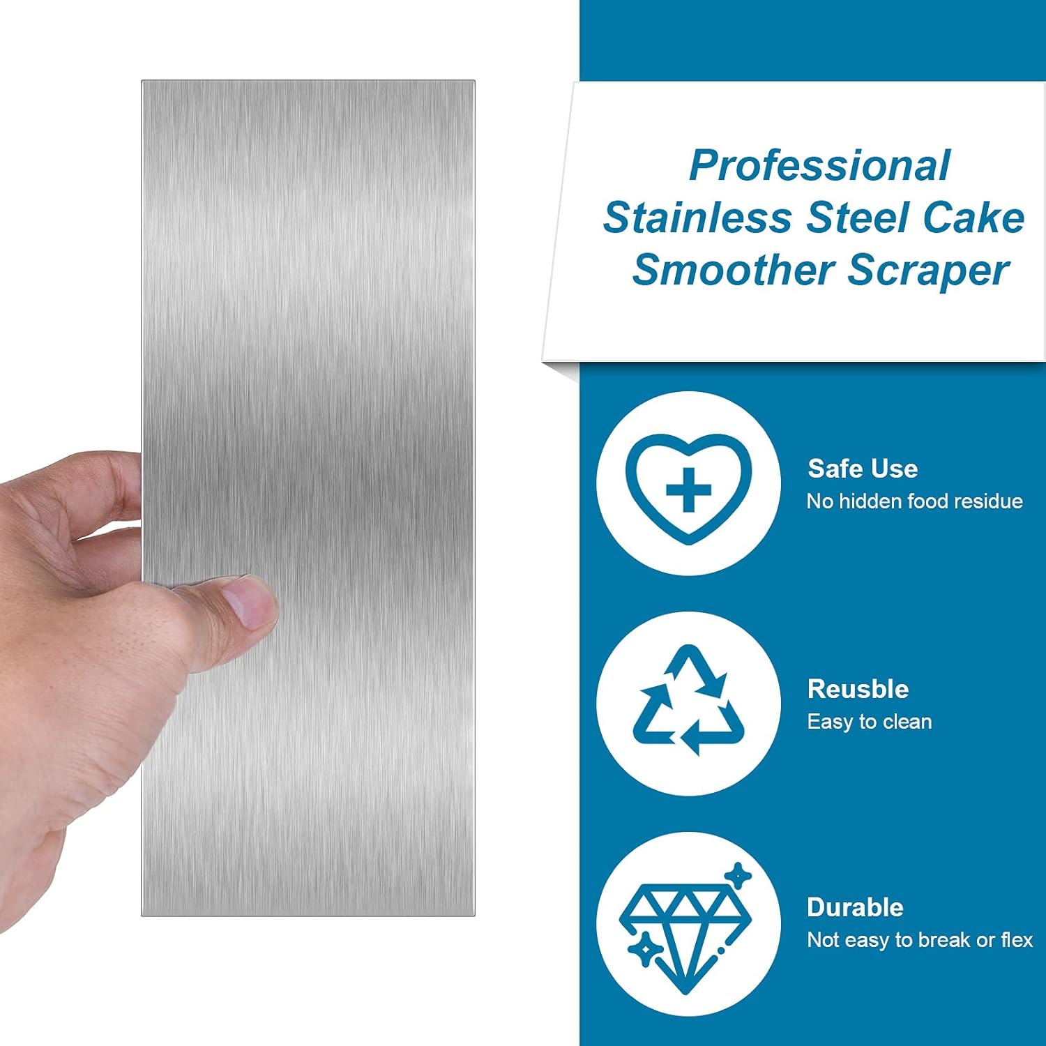 10 Inch Stainless Steel Metal Cake Scraper Large Double Sided Patterned Stripe Edge Smoother Scraper Cake Decorating Comb Pastry Cutter for Home Kitchen Mousse Butter Cream Decor(1 Piece)