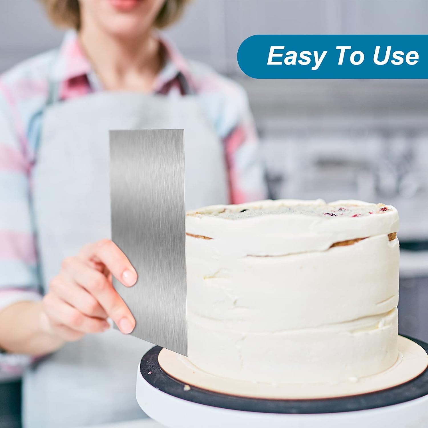 10 Inch Stainless Steel Metal Cake Scraper Large Double Sided Patterned Stripe Edge Smoother Scraper Cake Decorating Comb Pastry Cutter for Home Kitchen Mousse Butter Cream Decor(1 Piece)