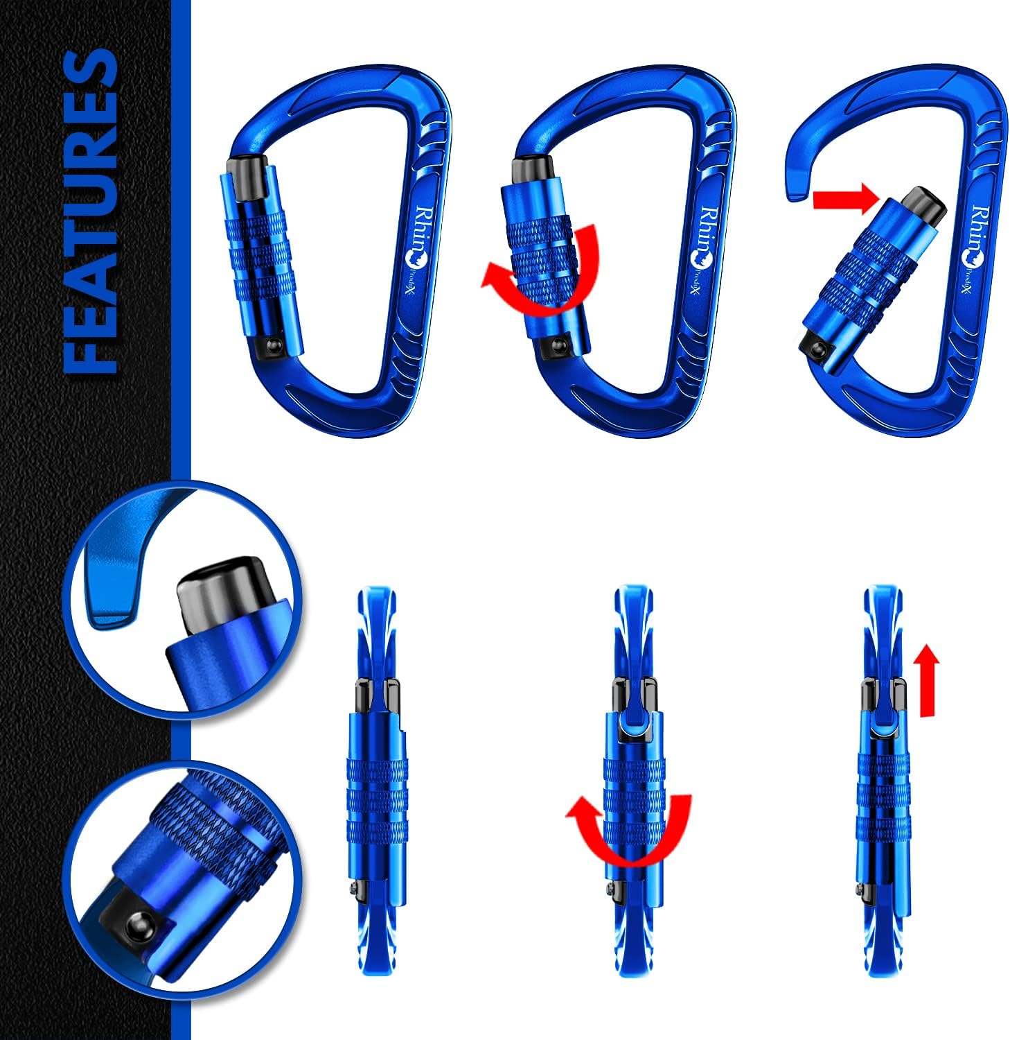 12kN Heavy Duty Carabiner Clips | 2697 lbs Capacity, For Pets, Outdoor, Camping, Hiking, Hammock, Dog Leash Harness, Keychains