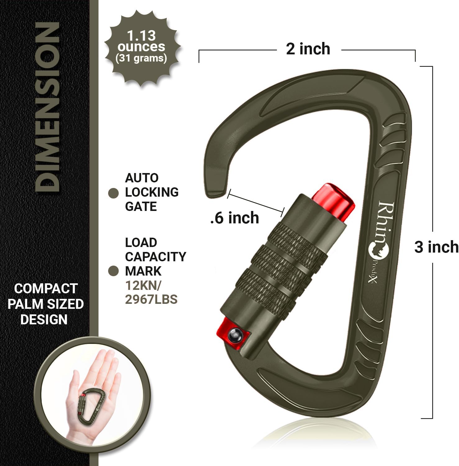 12kN Heavy Duty Carabiner Clips | 2697 lbs Capacity, For Pets, Outdoor, Camping, Hiking, Hammock, Dog Leash Harness, Keychains