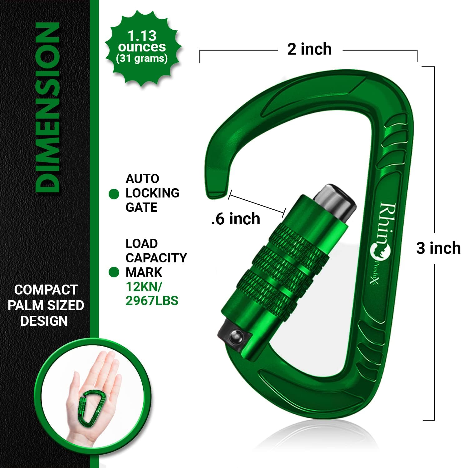 12kN Heavy Duty Carabiner Clips | 2697 lbs Capacity, For Pets, Outdoor, Camping, Hiking, Hammock, Dog Leash Harness, Keychains