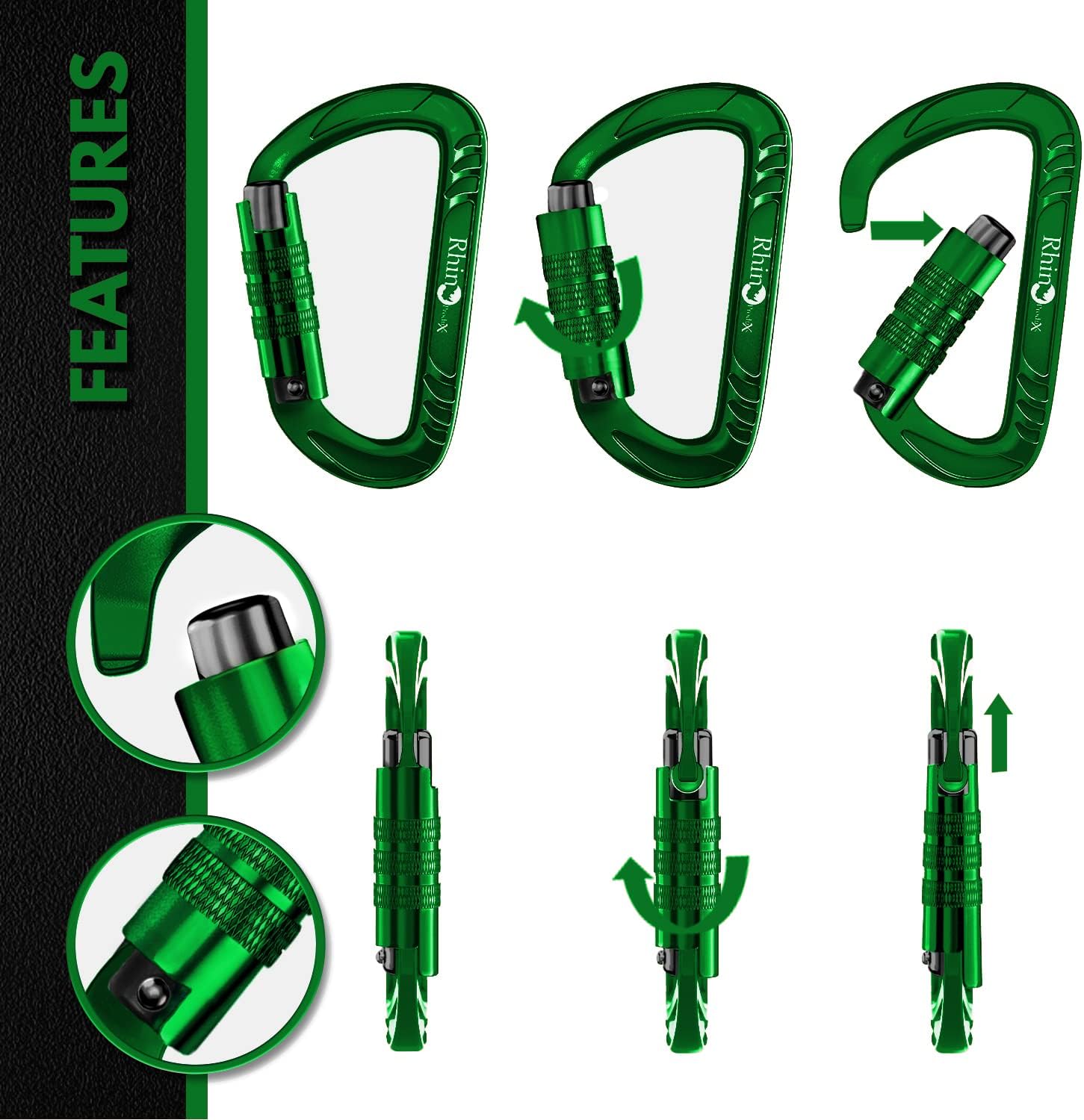 12kN Heavy Duty Carabiner Clips | 2697 lbs Capacity, For Pets, Outdoor, Camping, Hiking, Hammock, Dog Leash Harness, Keychains