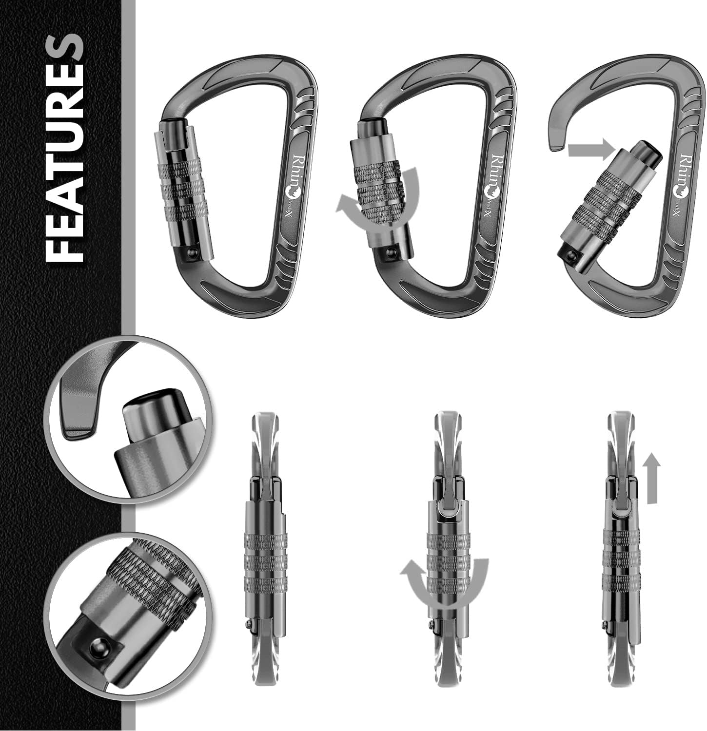 12kN Heavy Duty Carabiner Clips | 2697 lbs Capacity, For Pets, Outdoor, Camping, Hiking, Hammock, Dog Leash Harness, Keychains
