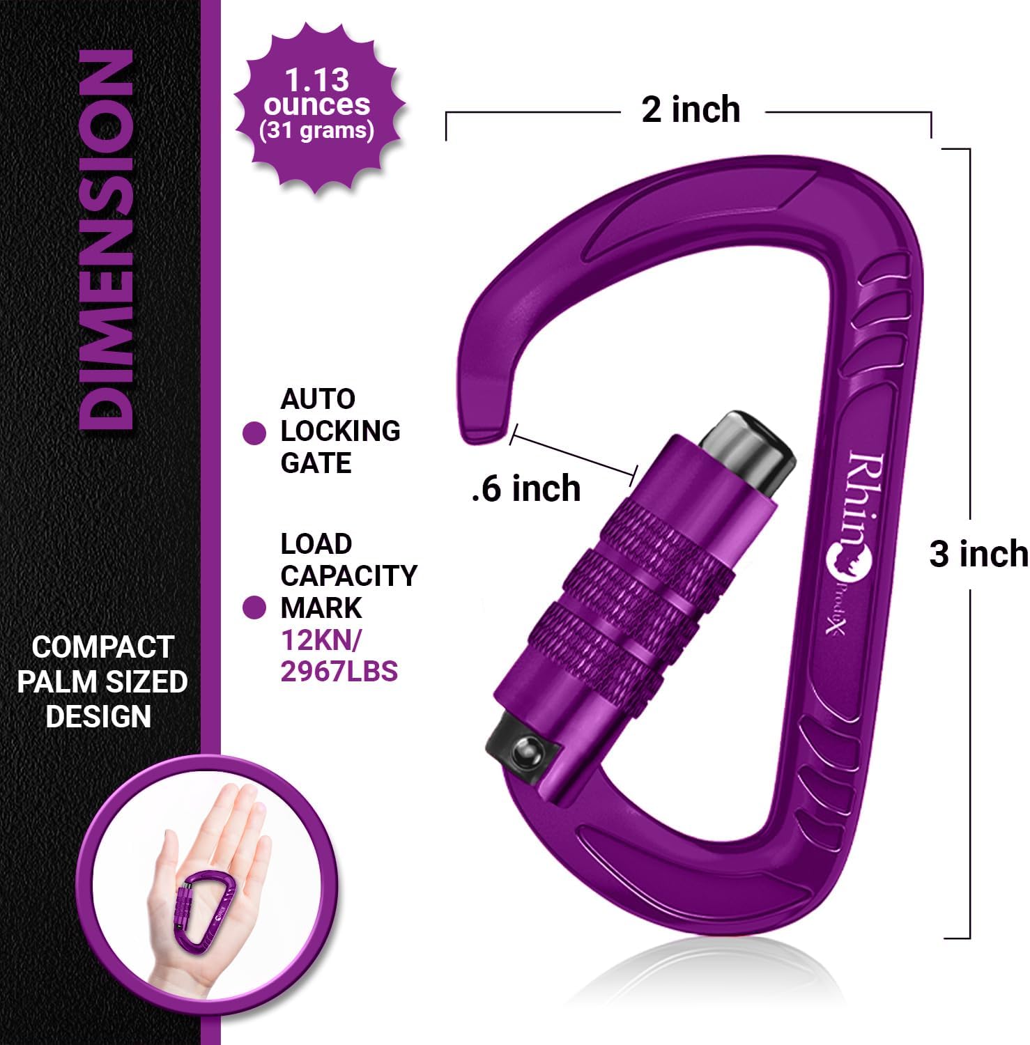 12kN Heavy Duty Carabiner Clips | 2697 lbs Capacity, For Pets, Outdoor, Camping, Hiking, Hammock, Dog Leash Harness, Keychains
