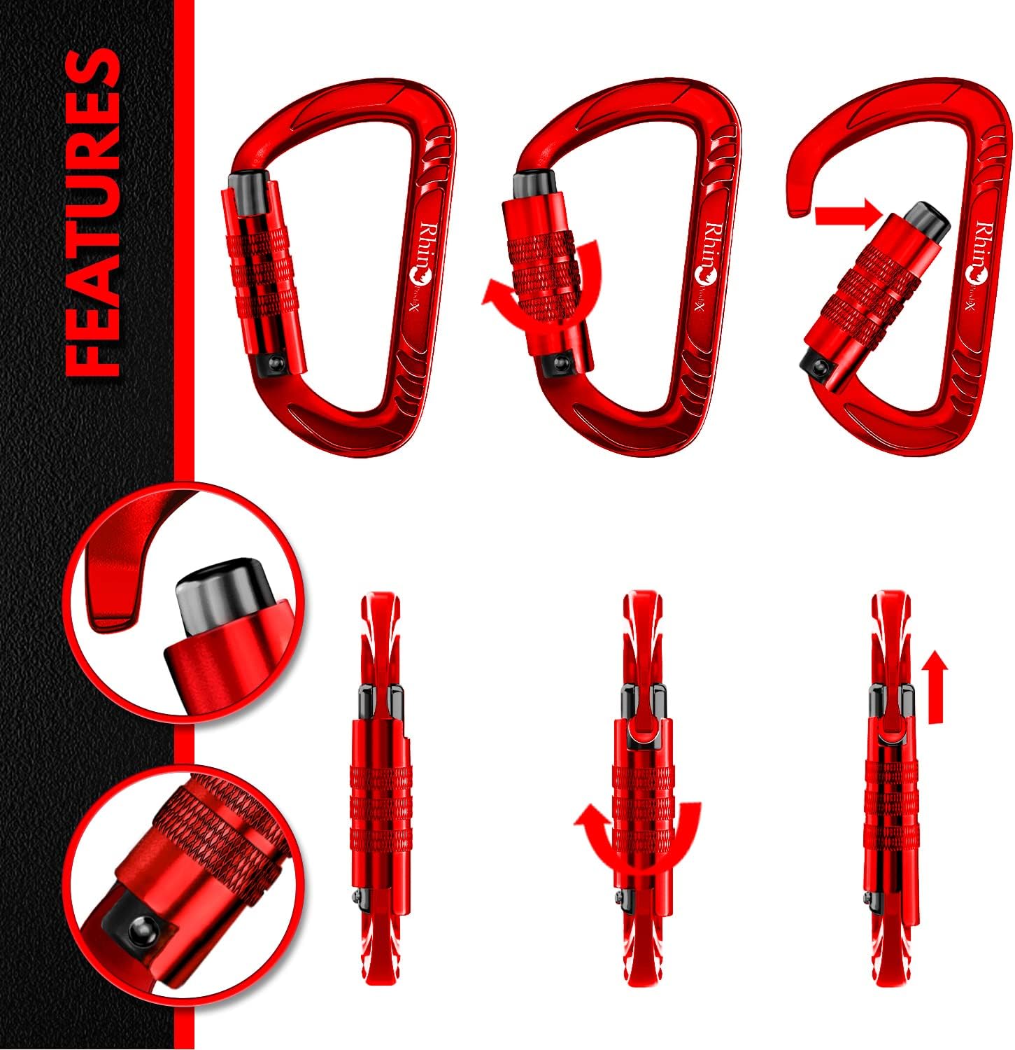12kN Heavy Duty Carabiner Clips | 2697 lbs Capacity, For Pets, Outdoor, Camping, Hiking, Hammock, Dog Leash Harness, Keychains