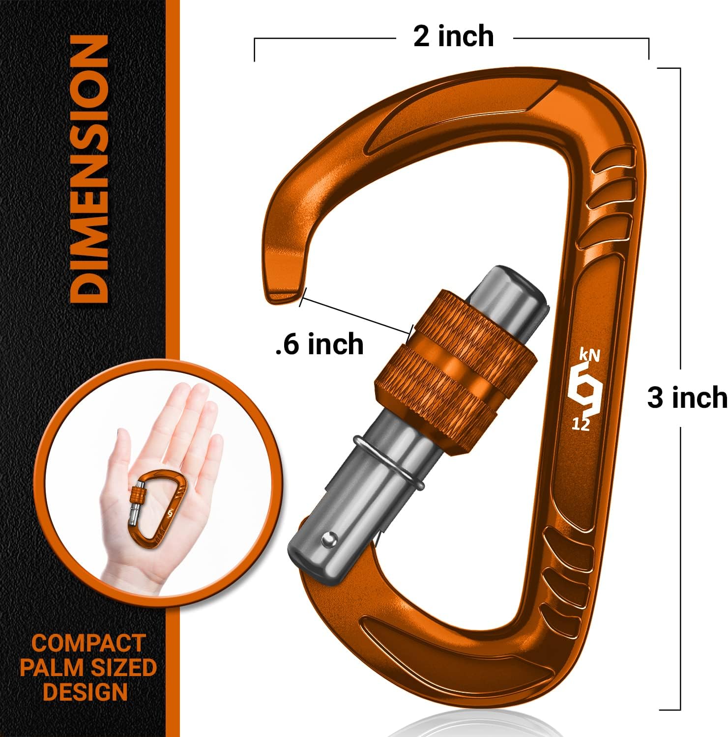 12kN Heavy Duty Carabiner Clips | 2697 lbs Capacity, For Pets, Outdoor, Camping, Hiking, Hammock, Dog Leash Harness, Keychains