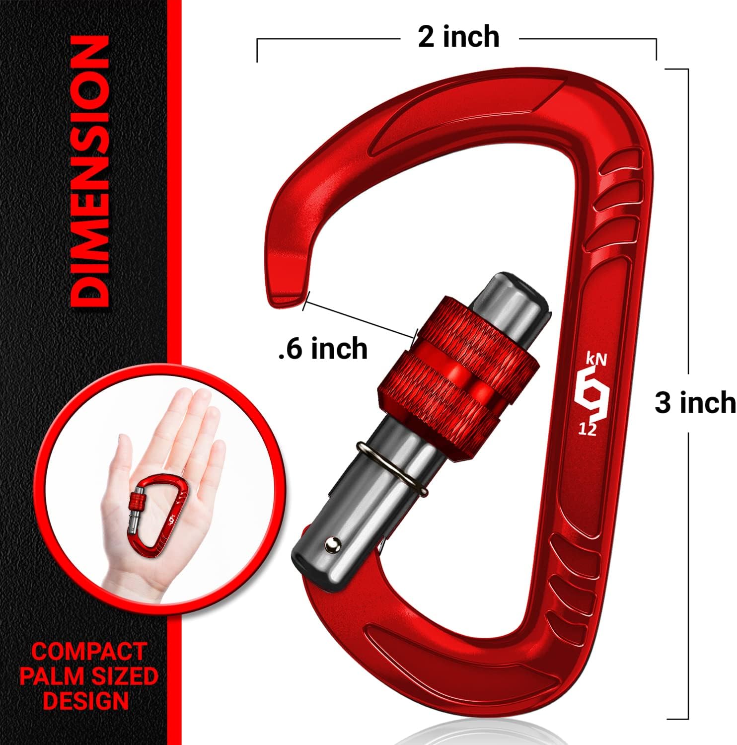 12kN Heavy Duty Carabiner Clips | 2697 lbs Capacity, For Pets, Outdoor, Camping, Hiking, Hammock, Dog Leash Harness, Keychains