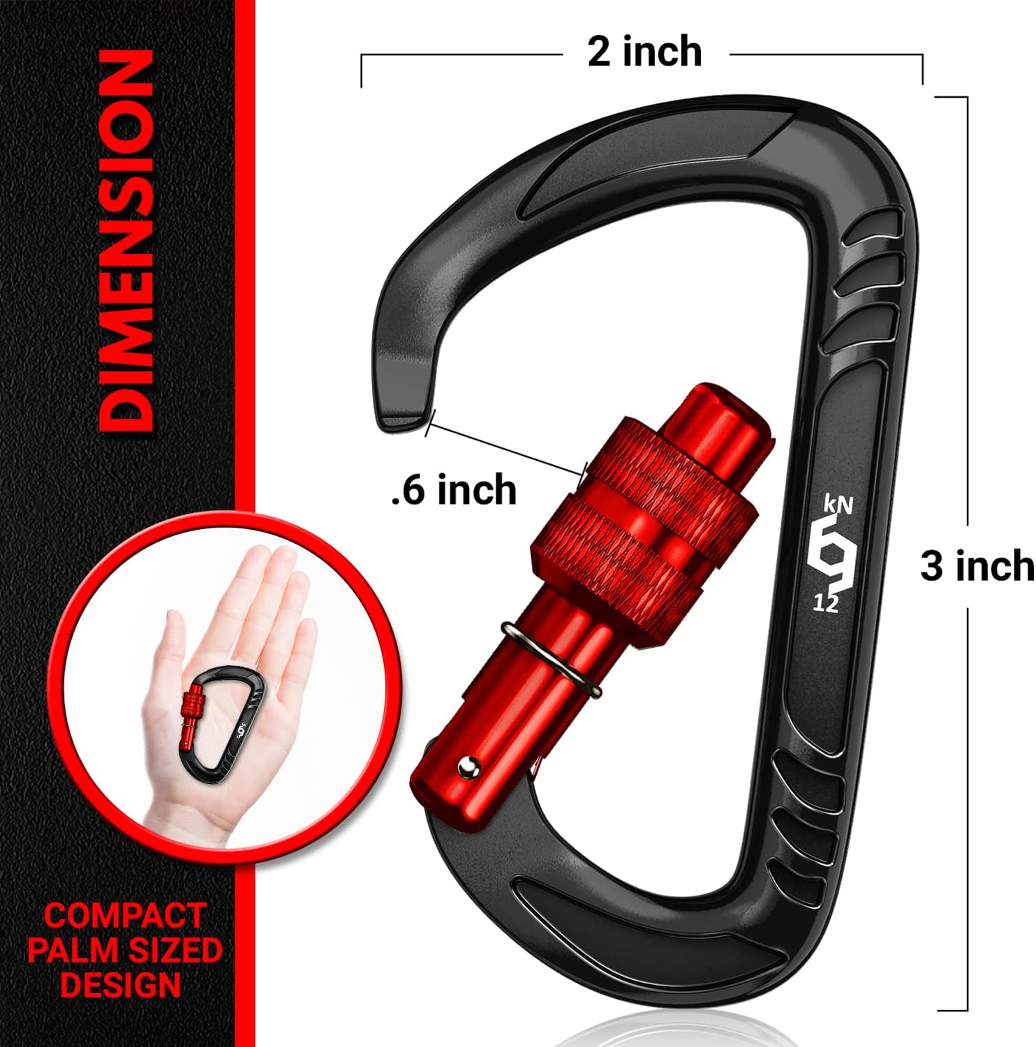 12kN Heavy Duty Carabiner Clips | 2697 lbs Capacity, For Pets, Outdoor, Camping, Hiking, Hammock, Dog Leash Harness, Keychains