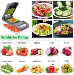 14-in-1 Vegetable Chopper with Container – Onion Chopper, Dicer, Slicer & Grater, Food Chopper with Stainless Steel Blades, BPA-Free, Easy Clean, Green