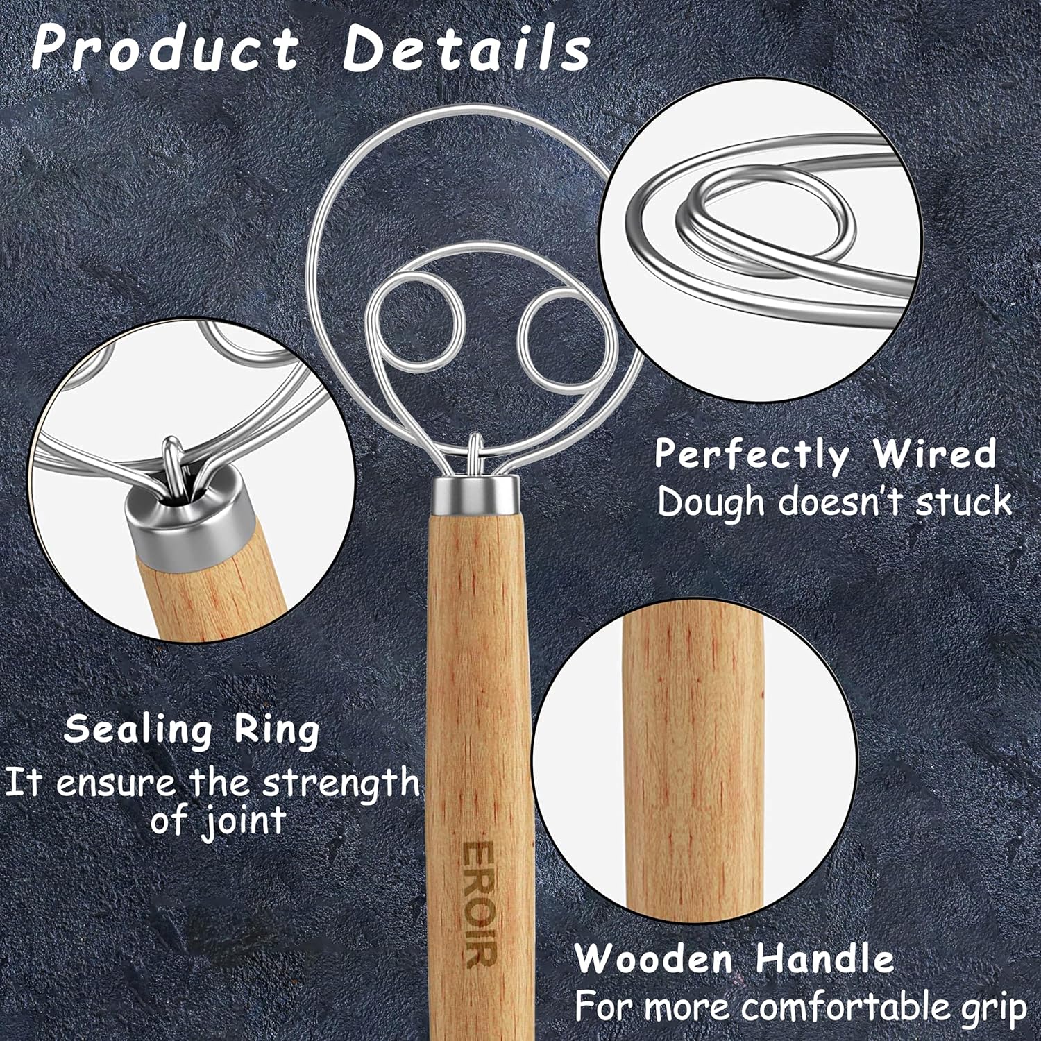 13" Danish Dough Whisk Bread Lame Bowl Scraper Set - Dutch Sourdough Whisk Double Eye, Dough Scraper, Bread Scorer with 10 Blades and Leather Cover