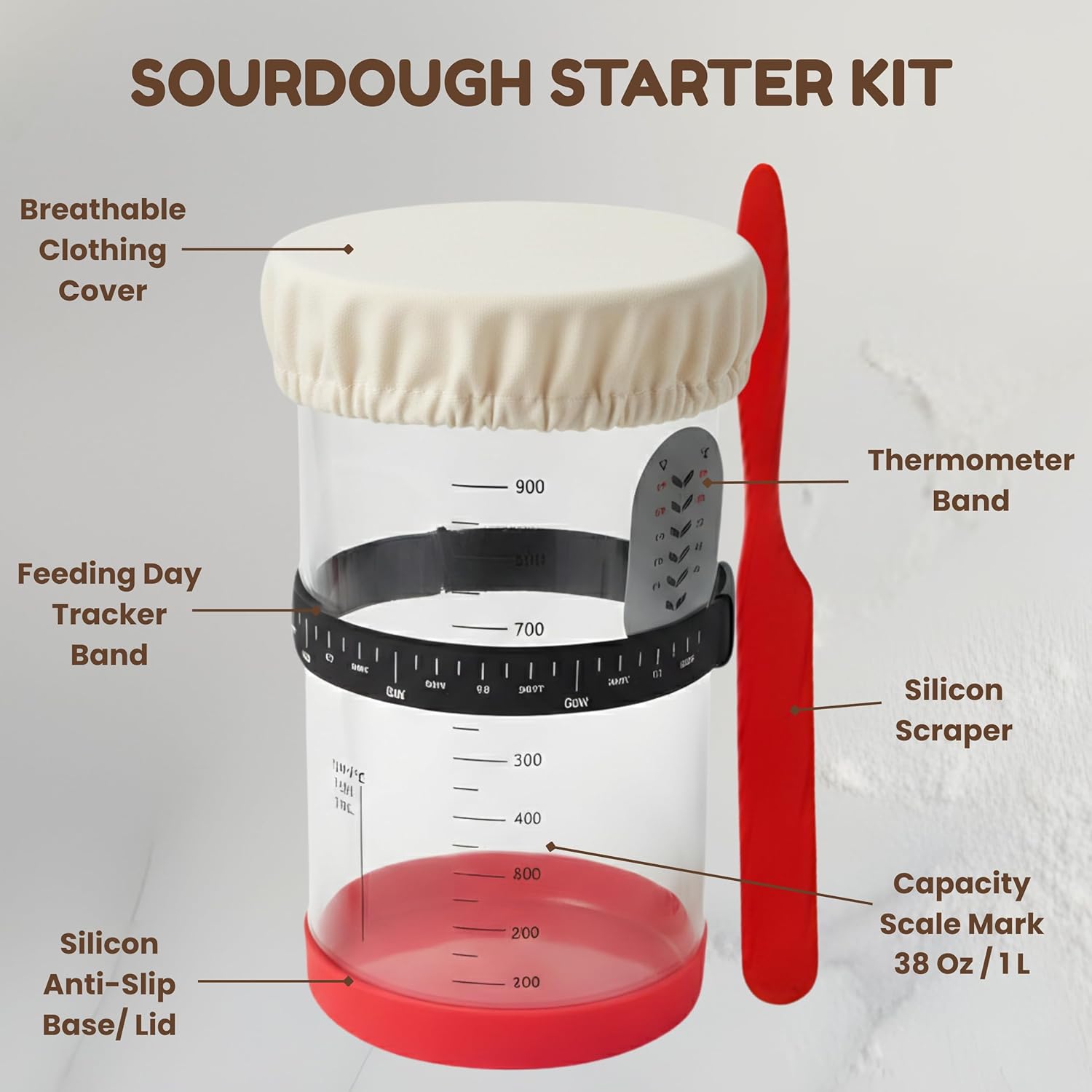 13" Danish Dough Whisk Bread Lame Bowl Scraper Set - Dutch Sourdough Whisk Double Eye, Dough Scraper, Bread Scorer with 10 Blades and Leather Cover