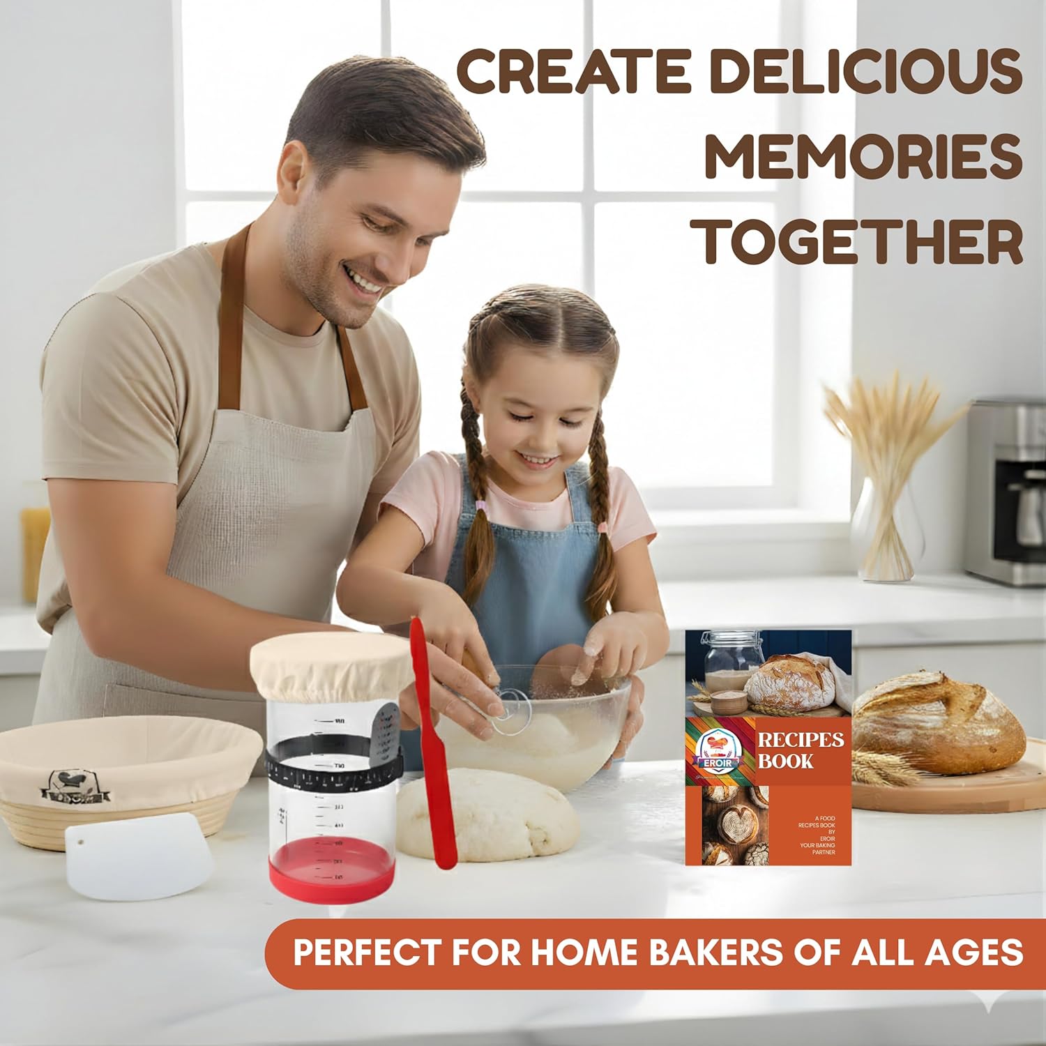 13" Danish Dough Whisk Bread Lame Bowl Scraper Set - Dutch Sourdough Whisk Double Eye, Dough Scraper, Bread Scorer with 10 Blades and Leather Cover