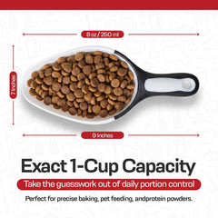 1-Cup Multipurpose Scoop – Flexible Funnel Tip for Spill-Free Pours – Heavy-Duty Ice Scoop for Freezer & Ice Machine – Dog Food Scoop & Flour Scoop for Canisters (1-Pack)