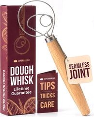 12" Danish Dough Whisk for Bread Mixing | Single Eye Design, Sourdough Bread Baking, Ergonomic Wooden Handle, Bread Making Tools