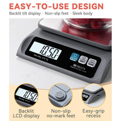 0.1g High Precision Food Scale, Kitchen Scale with Removable Pan | 13lb, Stainless Steel Pan, Backlit LCD Display, Digital Scale for Cooking, Baking B621 Grey