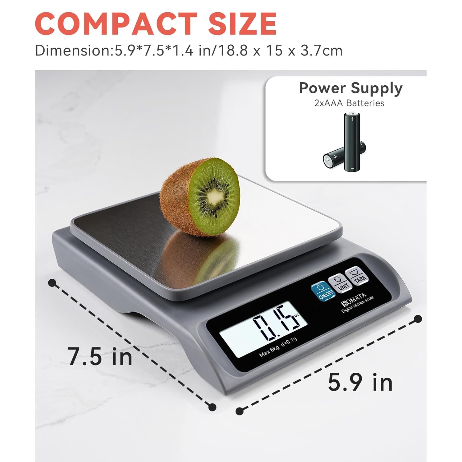 0.1g High Precision Food Scale, Kitchen Scale with Removable Pan | 13lb, Stainless Steel Pan, Backlit LCD Display, Digital Scale for Cooking, Baking B621 Grey