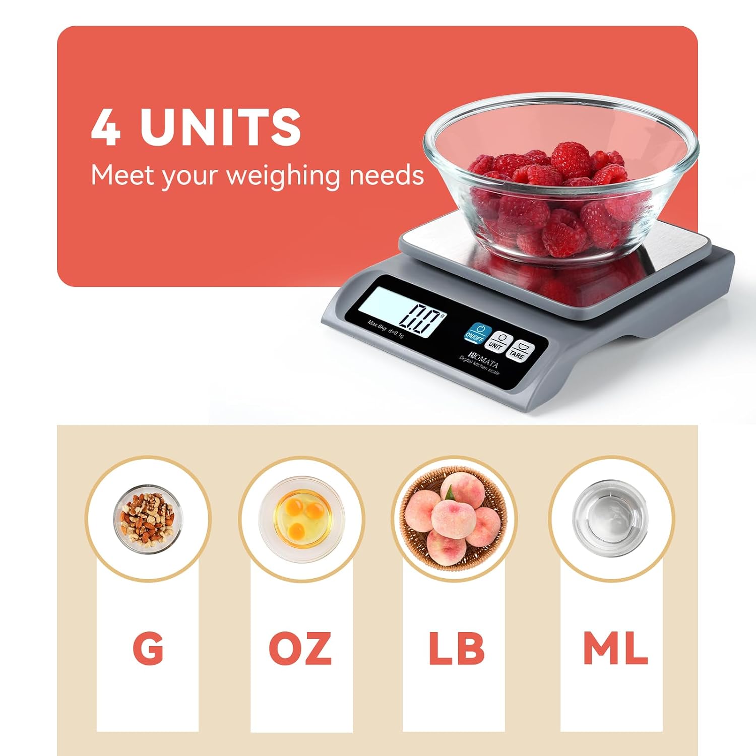 0.1g High Precision Food Scale, Kitchen Scale with Removable Pan | 13lb, Stainless Steel Pan, Backlit LCD Display, Digital Scale for Cooking, Baking B621 Grey