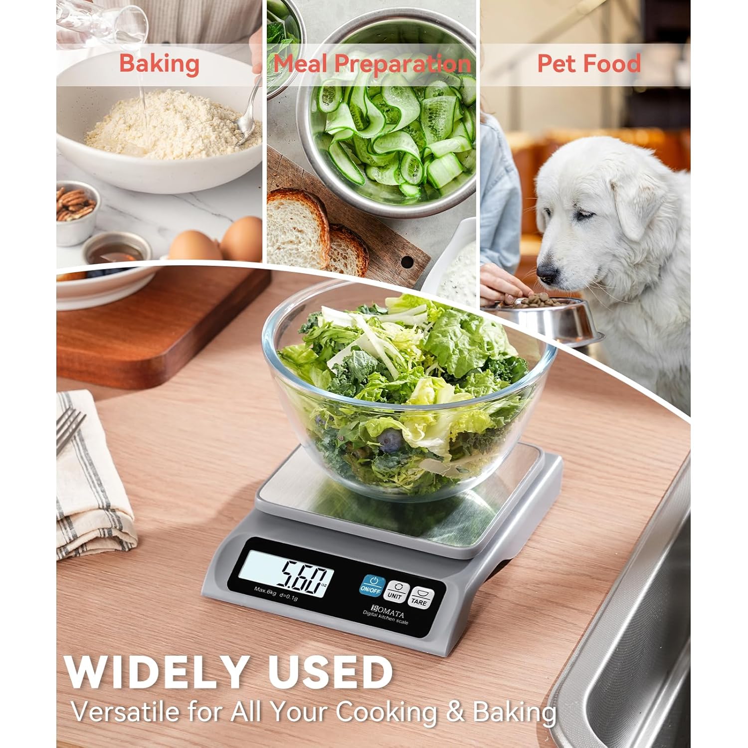 0.1g High Precision Food Scale, Kitchen Scale with Removable Pan | 13lb, Stainless Steel Pan, Backlit LCD Display, Digital Scale for Cooking, Baking B621 Grey